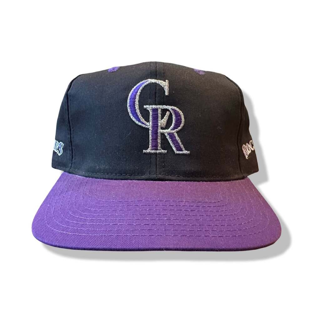 Twins Enterprise Colorado Rockies Snapback Hat Black Purple Vintage 90s MLB